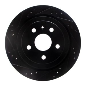 Cadillac CTS Brake Rotor (1) - Rear Left - R1 Concepts - Drilled & Slotted - Black - `08-`19